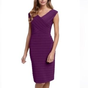 Adrianna Papell Purple Bandage Sheath Cocktail Dress Size 10 Wedding Guest